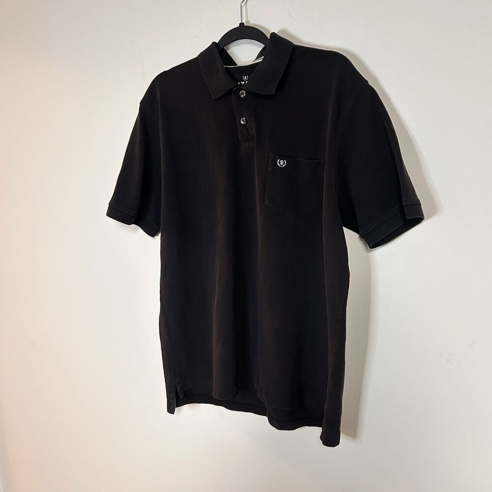 IZOD Saltwater Wash Polo Shirt Mens Large Black 100% Cotton Pocket - Picture 2 of 7